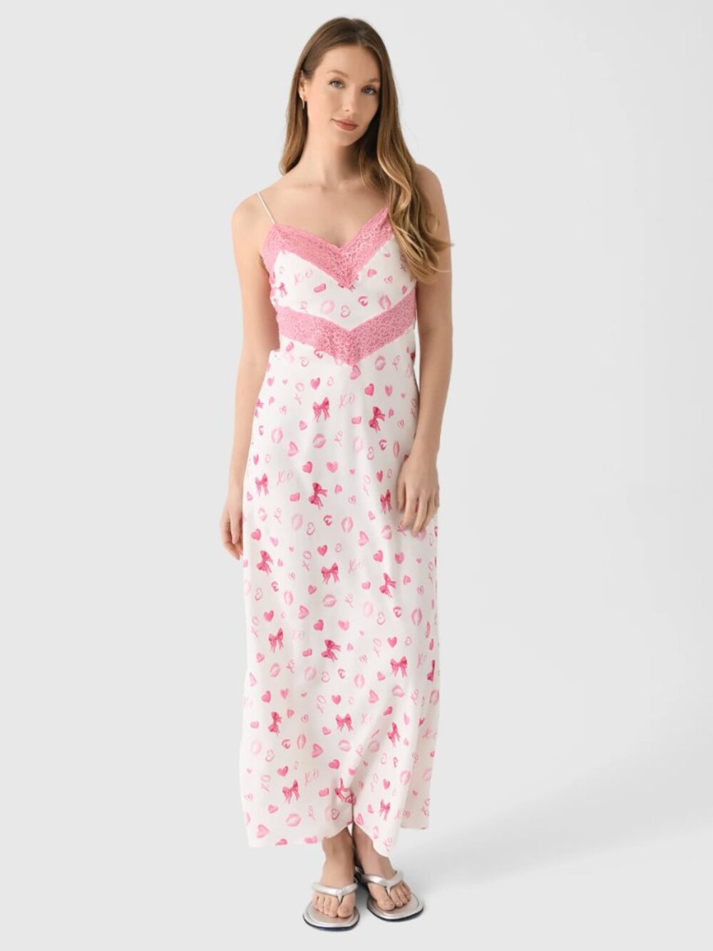 LoveShackFancy Serita Slip Maxi Dress Rosey Dream Hearts $495 NWT